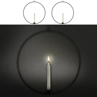 Stabkerzenhalter Ring 2er Set schwarz 40x42cm Metall rund Kerzenhalter 1 Stabkerze Kerzenständer zum Aufhängen2er Set