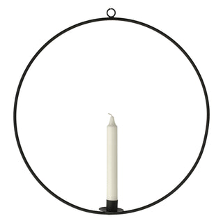 Stabkerzenhalter Ring 2er Set schwarz 40x42cm Metall rund Kerzenhalter 1 Stabkerze Kerzenständer zum Aufhängen2er Set