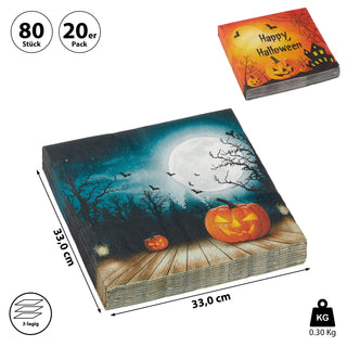 Servietten 80er Set Halloween 2 Motive 3lagige Papierserviette 33x33cm stoffähnlich Tuch Partyzubehör