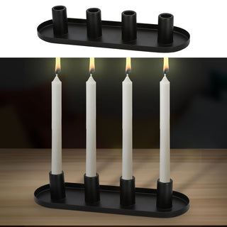 Stabkerzenhalter weiß/schwarz 34,5x11,5x6,5cm Metall oval für 4 Kerzen Kerzenhalter Kerzenständer Stabkerzen