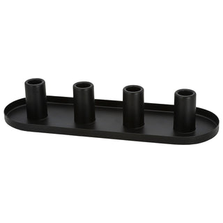 Stabkerzenhalter weiß/schwarz 34,5x11,5x6,5cm Metall oval für 4 Kerzen Kerzenhalter Kerzenständer Stabkerzen