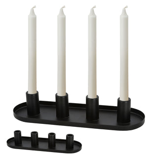 Stabkerzenhalter weiß/schwarz 34,5x11,5x6,5cm Metall oval für 4 Kerzen Kerzenhalter Kerzenständer Stabkerzen