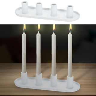 Stabkerzenhalter weiß/schwarz 34,5x11,5x6,5cm Metall oval für 4 Kerzen Kerzenhalter Kerzenständer Stabkerzen