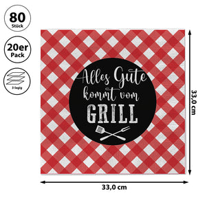 Servietten 'Alles Gute vom Grill' 80er Set 33x33cm 3-lagig Papierserviette stoffähnlich Grillzubehör Tischdeko Grillserviette