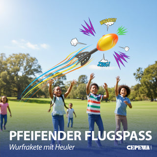 Wurfrakete mit Heuler rot gelb H28cm Kunststoff Outdoor-Spielzeug Freizeitspaß Rakete mit Pfeifgeräusch Rakete