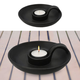 Teelichthalter Porzellan weiß/schwarz Ø15,5x5cm Kerzenständer mit Henkel Teelicht Kerze Tischdekoration