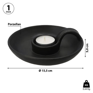 Teelichthalter Porzellan weiß/schwarz Ø15,5x5cm Kerzenständer mit Henkel Teelicht Kerze Tischdekoration