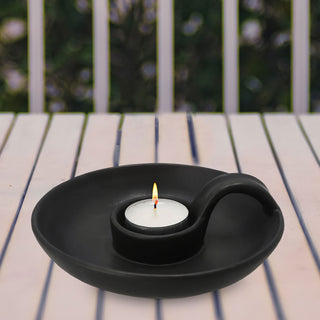 Teelichthalter Porzellan weiß/schwarz Ø15,5x5cm Kerzenständer mit Henkel Teelicht Kerze Tischdekoration