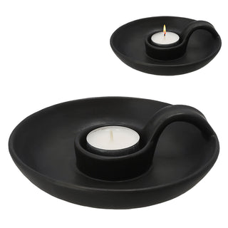 Teelichthalter Porzellan weiß/schwarz Ø15,5x5cm Kerzenständer mit Henkel Teelicht Kerze Tischdekoration