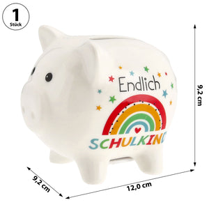 Sparschwein 'Endlich Schulkind' 11x9cm weiß bunt Dolomit Sparbüchse Gelddose Geldgeschenk Schulanfang