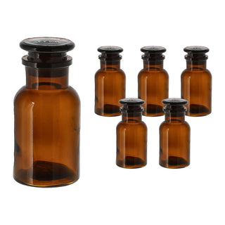 Apothekerflasche 6er Set braun 125ml 5,5x11cm Glas Flasche mit Glasstopfen Medizinflasche Vorratsflasche