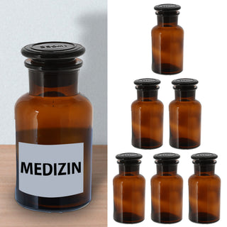 Apothekerflasche 6er Set braun 250ml 6,5x13,5cm Glas Flasche mit Glasstopfen Medizinflasche Vorratsflasche