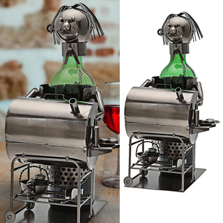 Flaschenhalter 'Griller' für Weinflaschen 17,5x20x18cm Metall silber Weinflasche Bierflasche Flaschenständer
