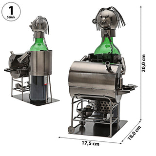 Flaschenhalter 'Griller' für Weinflaschen 17,5x20x18cm Metall silber Weinflasche Bierflasche Flaschenständer