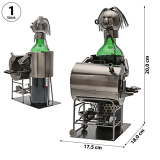 Flaschenhalter 'Griller' für Weinflaschen 17,5x20x18cm Metall silber Weinflasche Bierflasche Flaschenständer