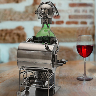 Flaschenhalter 'Griller' für Weinflaschen 17,5x20x18cm Metall silber Weinflasche Bierflasche Flaschenständer