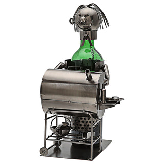 Flaschenhalter 'Griller' für Weinflaschen 17,5x20x18cm Metall silber Weinflasche Bierflasche Flaschenständer