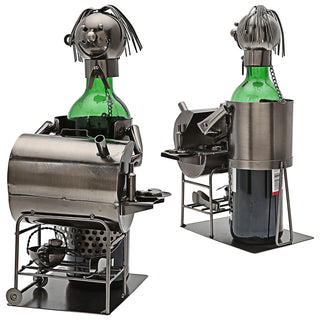 Flaschenhalter 'Griller' für Weinflaschen 17,5x20x18cm Metall silber Weinflasche Bierflasche Flaschenständer