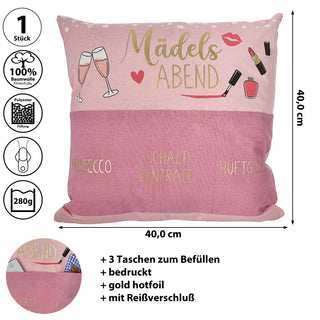 Kissen 'Männersache' mit 3 Taschen 40x40cm grau schwarz Baumwolle Polyester 280g Füllung Reisverschluss einseitig bedruckt Sofakissen