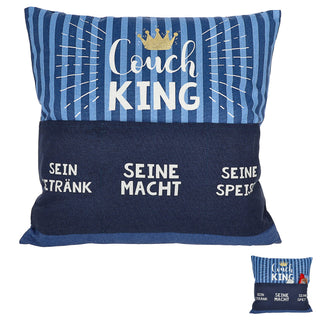 Kissen 'Männersache' mit 3 Taschen 40x40cm grau schwarz Baumwolle Polyester 280g Füllung Reisverschluss einseitig bedruckt Sofakissen
