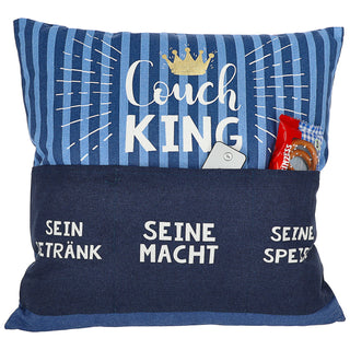 Kissen 'Männersache' mit 3 Taschen 40x40cm grau schwarz Baumwolle Polyester 280g Füllung Reisverschluss einseitig bedruckt Sofakissen