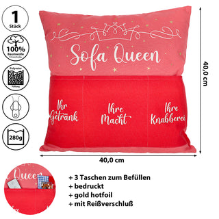 Kissen 'Männersache' mit 3 Taschen 40x40cm grau schwarz Baumwolle Polyester 280g Füllung Reisverschluss einseitig bedruckt Sofakissen