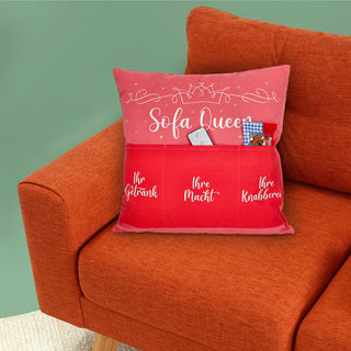 Kissen 'Männersache' mit 3 Taschen 40x40cm grau schwarz Baumwolle Polyester 280g Füllung Reisverschluss einseitig bedruckt Sofakissen