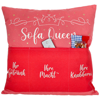 Kissen 'Männersache' mit 3 Taschen 40x40cm grau schwarz Baumwolle Polyester 280g Füllung Reisverschluss einseitig bedruckt Sofakissen