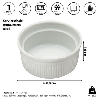 Servierschale rund 6er Set weiß 7,9x3,5x7,9cm New Bone China Schale Schüssel Auflaufform Tischgeschirr Snackschale