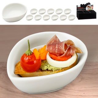 Servierschale Tropfenform 12er Set weiß 8,7x3,6x6,5cm New Bone China Schale Schüssel Tischgeschirr Snackschale