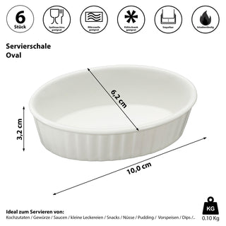 Servierschale oval 6er Set weiß 10x3,2x6,2cm New Bone China Schale Auflaufform Backform Tischgeschirr Snackschale