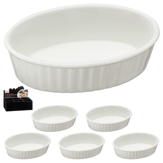 Servierschale oval 6er Set weiß 10x3,2x6,2cm New Bone China Schale Auflaufform Backform Tischgeschirr Snackschale