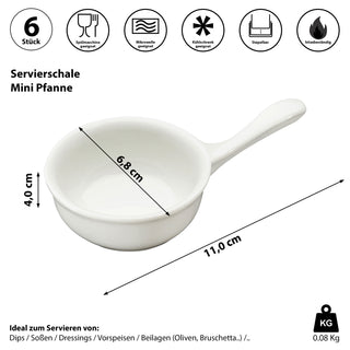Servierschale Pfanne 6er Set weiß 11,3x4x6,8cm New Bone China Schale Schüssel Tischgeschirr Snackschale