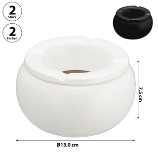 Sturmaschenbecher 2er Set Ø13cm Keramik weiß schwarz rund Aschenbecher Windaschenbecher