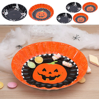 Halloween Schale 6er Set Kürbis Geist Kunststoff schwarz orange 33x4,5cm Partyteller Tischdekoration Teller