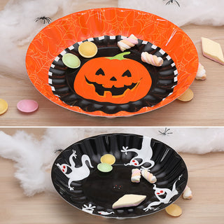 Halloween Schale 6er Set Kürbis Geist Kunststoff schwarz orange 33x4,5cm Partyteller Tischdekoration Teller