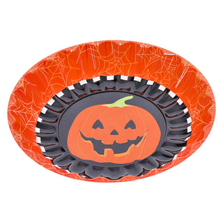 Halloween Schale 6er Set Kürbis Geist Kunststoff schwarz orange 33x4,5cm Partyteller Tischdekoration Teller