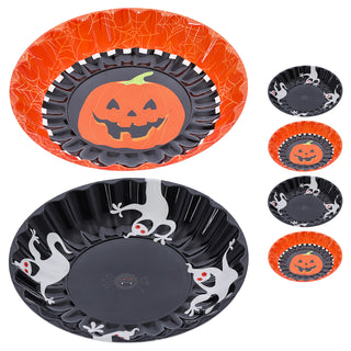 Halloween Schale 6er Set Kürbis Geist Kunststoff schwarz orange 33x4,5cm Partyteller Tischdekoration Teller