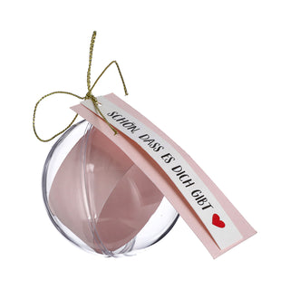 8/24x Geschenkkugel Banderole Aufdruck Set Ø6cm/ 20x2,5cm Kunststoff transparent Kugel Weihnachtsgeschenk Gutscheinkugel