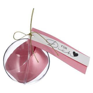 8/24x Geschenkkugel Banderole Aufdruck Set Ø6cm/ 20x2,5cm Kunststoff transparent Kugel Weihnachtsgeschenk Gutscheinkugel