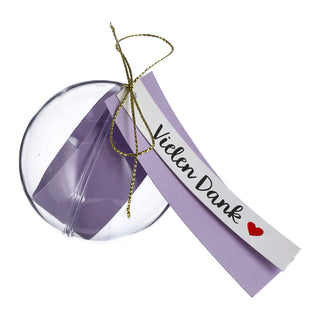 8/24x Geschenkkugel Banderole Aufdruck Set Ø6cm/ 20x2,5cm Kunststoff transparent Kugel Weihnachtsgeschenk Gutscheinkugel