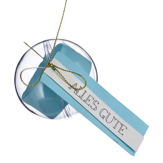 8/24x Geschenkkugel Banderole Aufdruck Set Ø6cm/ 20x2,5cm Kunststoff transparent Kugel Weihnachtsgeschenk Gutscheinkugel