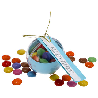 8/24x Geschenkkugel Banderole Aufdruck Set Ø6cm/ 20x2,5cm Kunststoff transparent Kugel Weihnachtsgeschenk Gutscheinkugel