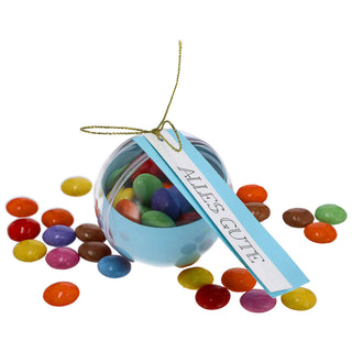 8/24x Geschenkkugel Banderole Aufdruck Set Ø6cm/ 20x2,5cm Kunststoff transparent Kugel Weihnachtsgeschenk Gutscheinkugel