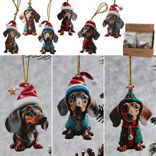 Christbaumschmuck Dackel 24er Set Hunde 6 Motive Acryl 4x8x4cm bunt Baumschmuck Anhänger Weihnachtsschmuck