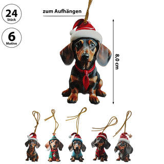 Christbaumschmuck Dackel 24er Set Hunde 6 Motive Acryl 4x8x4cm bunt Baumschmuck Anhänger Weihnachtsschmuck