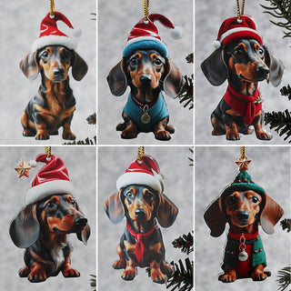 Christbaumschmuck Dackel 24er Set Hunde 6 Motive Acryl 4x8x4cm bunt Baumschmuck Anhänger Weihnachtsschmuck