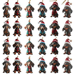 Christbaumschmuck Dackel 24er Set Hunde 6 Motive Acryl 4x8x4cm bunt Baumschmuck Anhänger Weihnachtsschmuck
