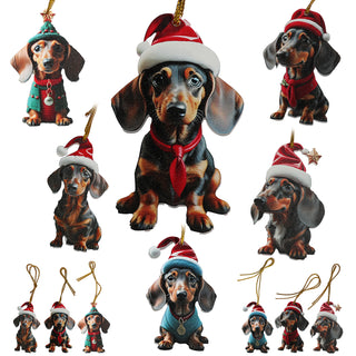 Christbaumschmuck Dackel 24er Set Hunde 6 Motive Acryl 4x8x4cm bunt Baumschmuck Anhänger Weihnachtsschmuck