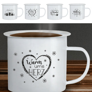 Kaffeebecher 4er Set 'Winter' 13x9cm Metall Winter-Motive Becher Tasse 450 ml Teetasse Henkelbecher
